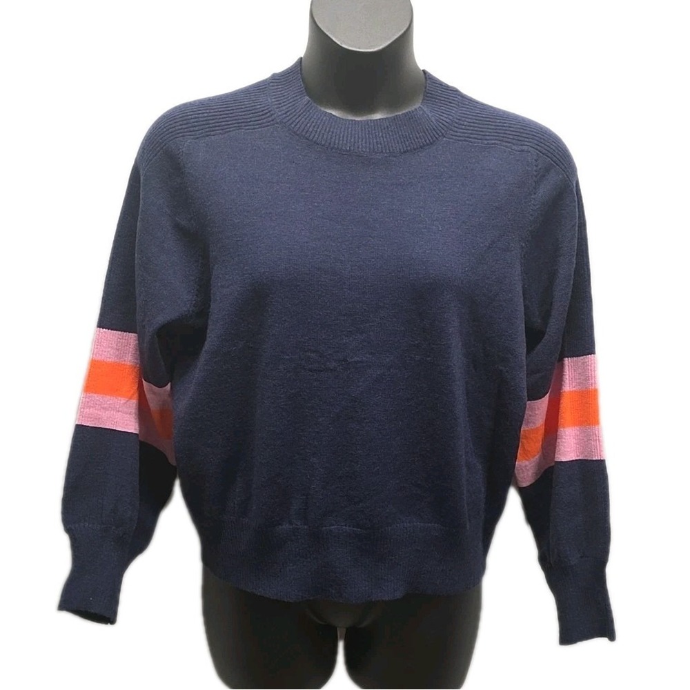 Boutique‎ Navy Colorblock Sleeve Pullover Sweater Pink Orange Stripe Cozy sz XL